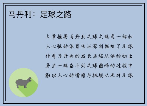 马丹利：足球之路